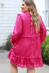 Rose Plus Size Ruffled Bubble Sleeve Dress-Plus Size-MomFashion