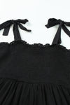 Black Tie Strap Smocked Frill Tiered Midi Dress-Dresses-MomFashion