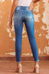 Blue Raw Hem Ankle-length Skinny Jeans-Bottoms-MomFashion