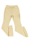 Khaki Raw Edge Mid Waist Flared Jeans-Bottoms-MomFashion