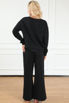 Black Ultra Loose Textured 2pcs Slouchy Outfit-Loungewear-MomFashion