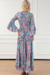 Paisley Printed Ruffle Trim Elegant Maxi Dress-Dresses-MomFashion