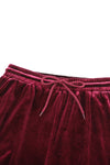 Fiery Red Solid Velvet Two Piece Lounge Set-Loungewear-MomFashion