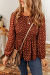 Boho Floral Smocked Bust Ruffled Peplum Blouse-Tops-MomFashion