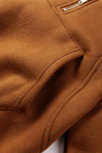 Brown Quarter Zip Kangaroo Pocket Hoodie-Tops-MomFashion