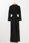 Black Ribbed Twist Cutout Long Sleeve Dress-Dresses-MomFashion