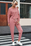 Pink Solid Sport Boxy Fit Pullover & Pants Outfit-Loungewear-MomFashion