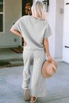 Gray Textured Loose Fit T Shirt and Drawstring Pants Set-Loungewear-MomFashion