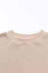 Apricot Crew Neck Ribbed Trim Waffle Knit Top-Tops-MomFashion