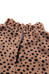 Brown Frilled Neck 3/4 Sleeves Cheetah Blouse-Tops-MomFashion