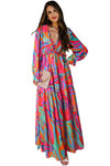 Multicolor Wild Lotus Ruffle Tiered Maxi Dress-Dresses-MomFashion