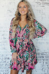 Boho Paisley Print Ruffle Hem Dress-Dresses-MomFashion