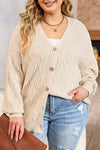 Apricot Plus Size Knitted Hollow out Button up Cardigan-Plus Size-MomFashion