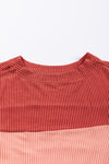 Fiery Red Color Block Long Sleeve Ribbed Loose Top-Tops-MomFashion