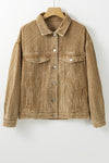 Apricot Studded Buttoned Chest Pockets Corduroy Jacket-Outerwear-MomFashion