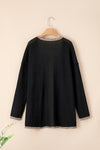 Black Leopard Contrast Waffle Knit Open Front Cardigan-Tops-MomFashion