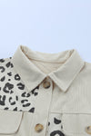 Apricot Leopard Print Detail Pocketed Corduroy Jacket-Outerwear-MomFashion