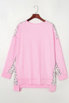 Pink Exposed Seam Leopard Splicing Plus Size Sweatshirt-Plus Size-MomFashion