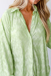 Laurel Green Textured Side Split Casual Shirt-Tops-MomFashion