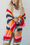 Stripes Knitted Balloon Sleeve Open Cardigan-Tops-MomFashion