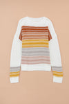 Multicolor Stripe Long Sleeve Round Neck Sweater-Tops-MomFashion