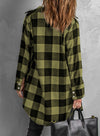 Green Turn-down Collar Plaid Shirt Coat-Outerwear-MomFashion