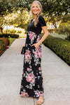 Black Contrast Floral Empire Waist Maxi Dress-Dresses-MomFashion