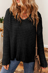 Black Hollow-out Crochet V Neck Sweater-Tops-MomFashion