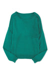 Green Solid Color Off Shoulder Rib Knit Sweater with Pocket-Tops-MomFashion