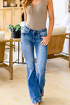 Sky Blue Slight Distressed Medium Wash Flare Jeans-Bottoms-MomFashion