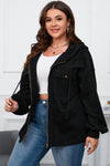 Black Plus Size Bishop Sleeve Zip Up Hooded Jacket-Plus Size-MomFashion