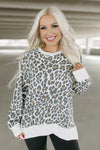 White Printed Solid Trim Leopard Print Top-Tops-MomFashion