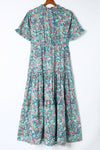 Sky Blue Paisley Print Boho Holiday Ruffle Tiered Maxi Dress-Dresses-MomFashion