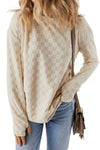 Beige Solid Textured Thumbhole Sleeve Top-Tops-MomFashion