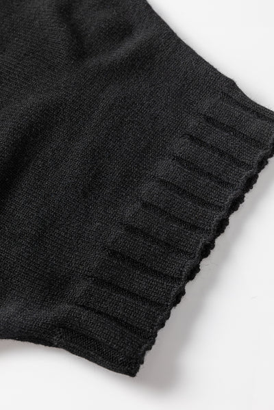 Black Mock Neck Batwing Short Sleeve Knit Sweater-Tops-MomFashion