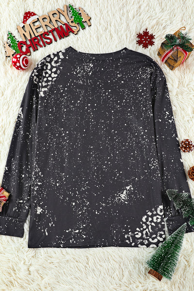 Black Retro Bleached Leopard Spot Pullover-Tops-MomFashion