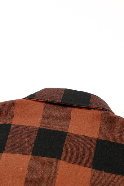 Brown Turn-down Collar Plaid Shirt Coat-Outerwear-MomFashion