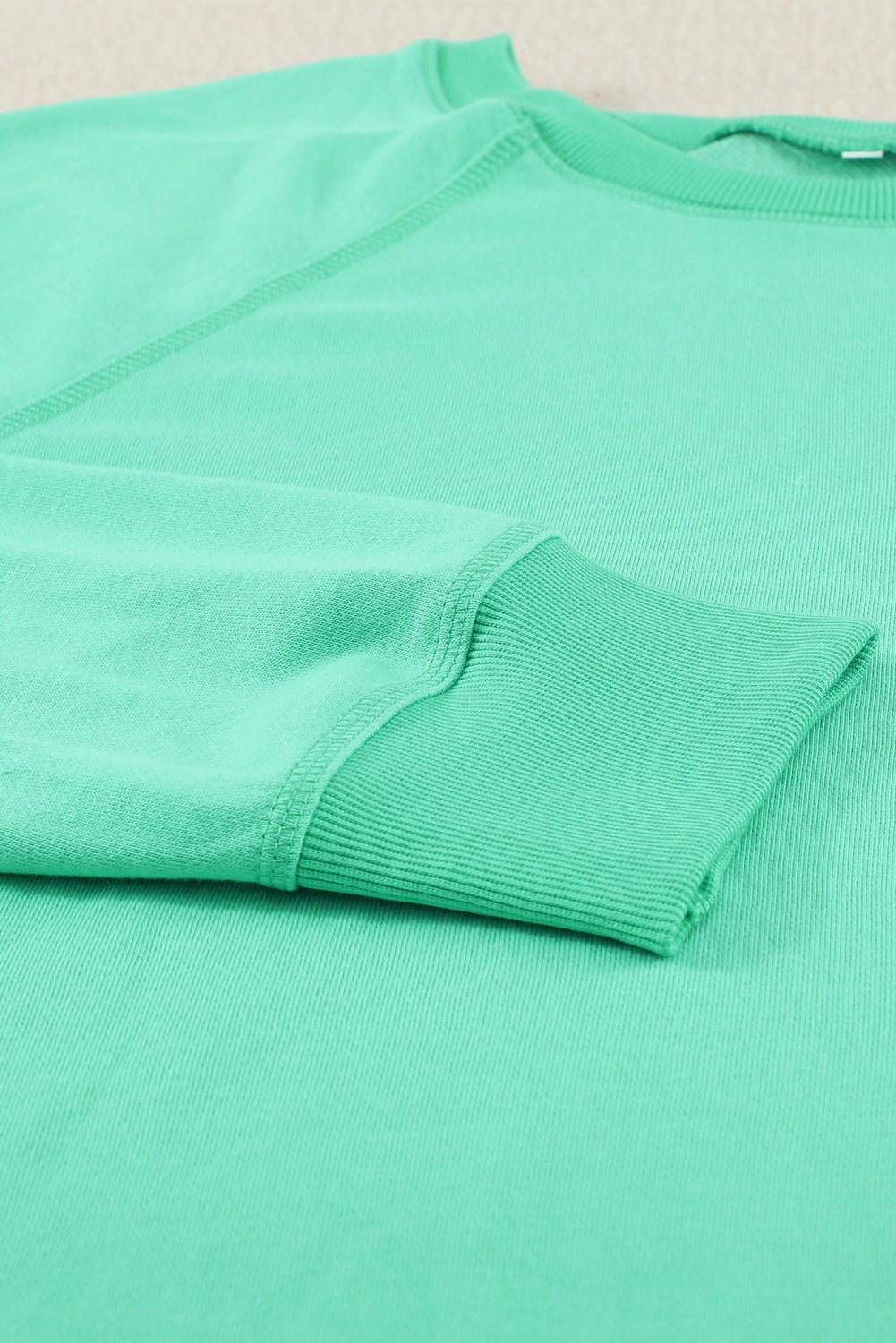 Green French Terry Cotton Blend Pullover Sweatshirt-Tops-MomFashion