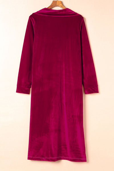 Retro Velvet Long Sleeve Pocket Coat-Outerwear-MomFashion