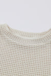 Beige Sunflower Mesh Bubble Sleeve Waffle Knit Top-Tops-MomFashion