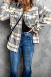 Brown Plaid Print Pocket Women Shacket-Outerwear-MomFashion