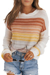 Multicolor Stripe Long Sleeve Round Neck Sweater-Tops-MomFashion