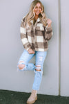 Khaki Plaid Sherpa Buttoned Flap Pocket Shacket-Outerwear-MomFashion