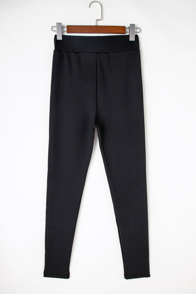 Black Fleece Lining Winter High Waist Leggings-Bottoms-MomFashion