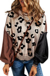 Coffee Leopard Print Colorblock Pullover Sweater-Tops-MomFashion