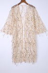 White Sequin Sheer Long Sleeve Open Front Kimono-Outerwear-MomFashion