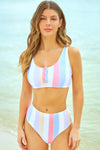 Snap Buttons Striped Print Two-piece Bikini-Swimwear-MomFashion