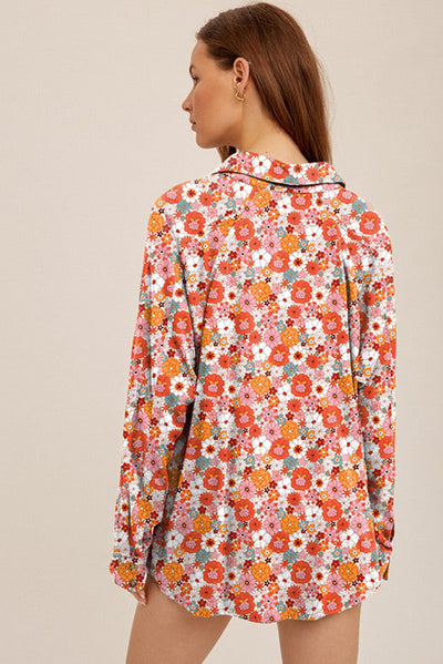 Multicolor Floral Print Chest Pocket Casual Shirt-Tops-MomFashion