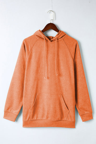 Orange Mineral Wash Kangaroo Pocket Drawstring Pullover Hoodie-Tops-MomFashion