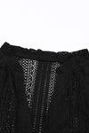 Black V-Neck Long Sleeve Button Up Lace Shirt-Tops-MomFashion